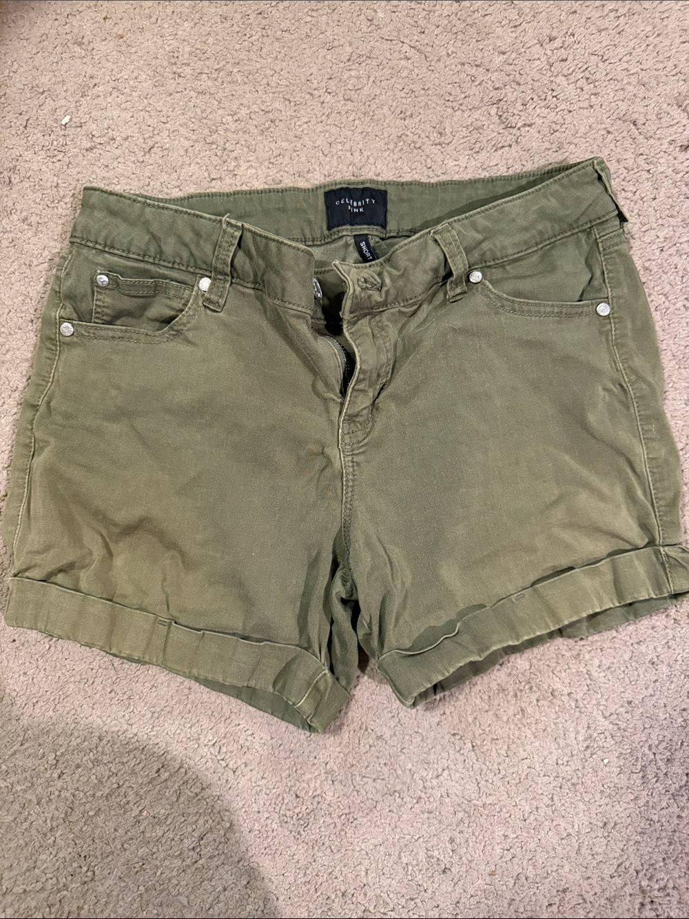 Celebrity Pink Olive Green Rolled-Hem Shorts